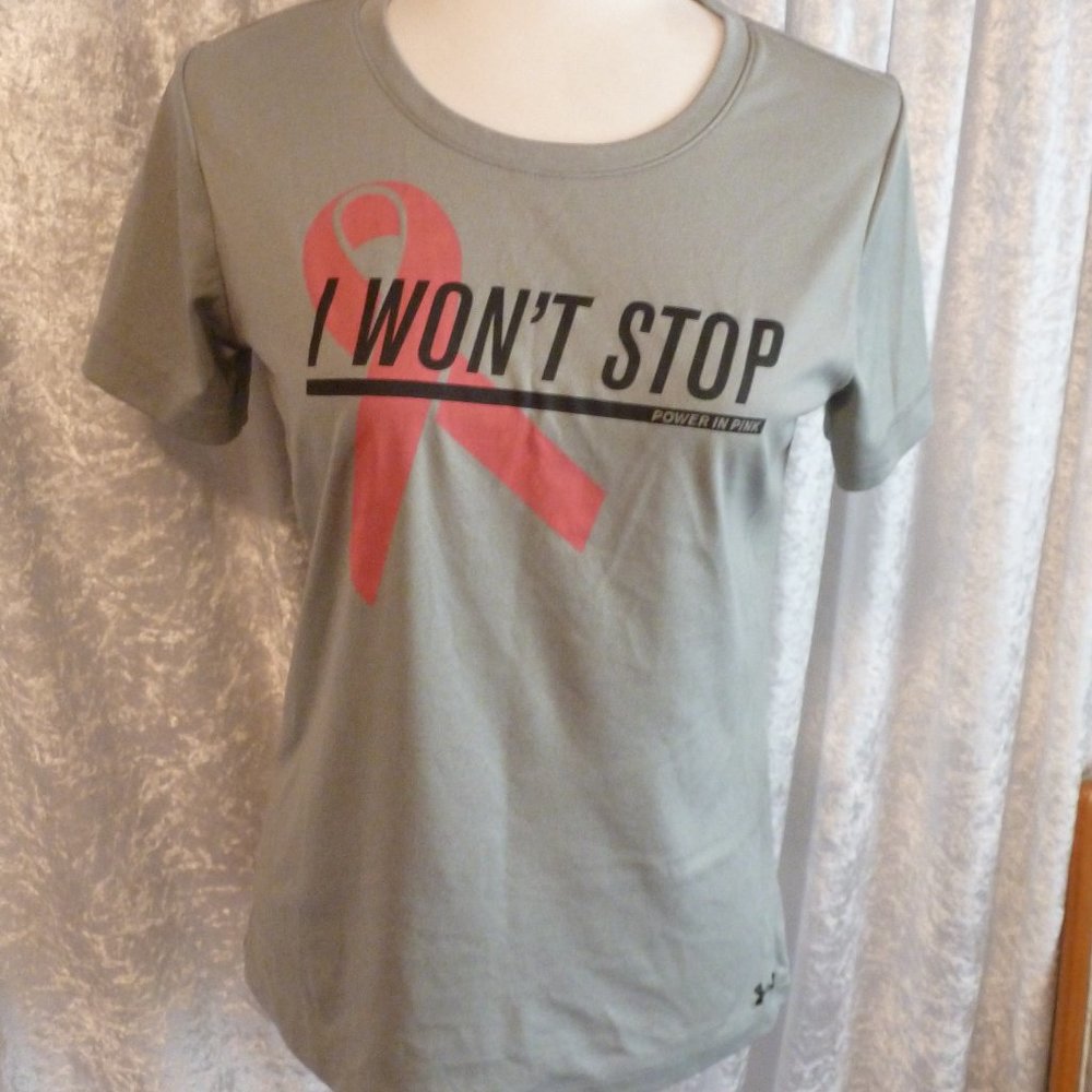 🎀 Under Armour HeatGear “I Won’t Stop” Breast Cancer Awareness Tee – Size S